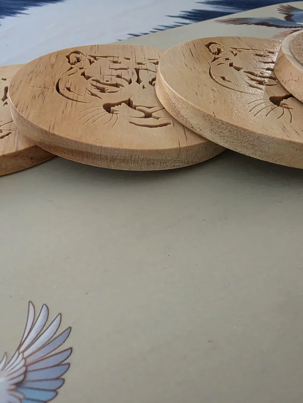 Set Of Four wooden Cougar coasters crafted Functional and decorative barware